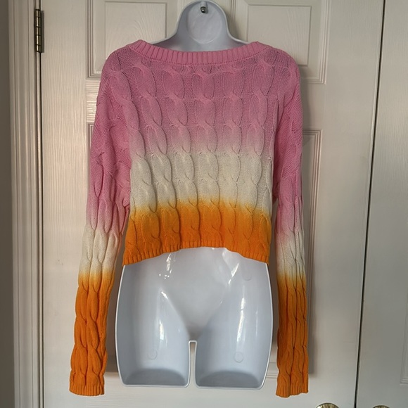🩷🤍🧡 Sincerely Jules Cable Knit Cable Crop Sweater Pink White Orange L - Picture 2 of 5